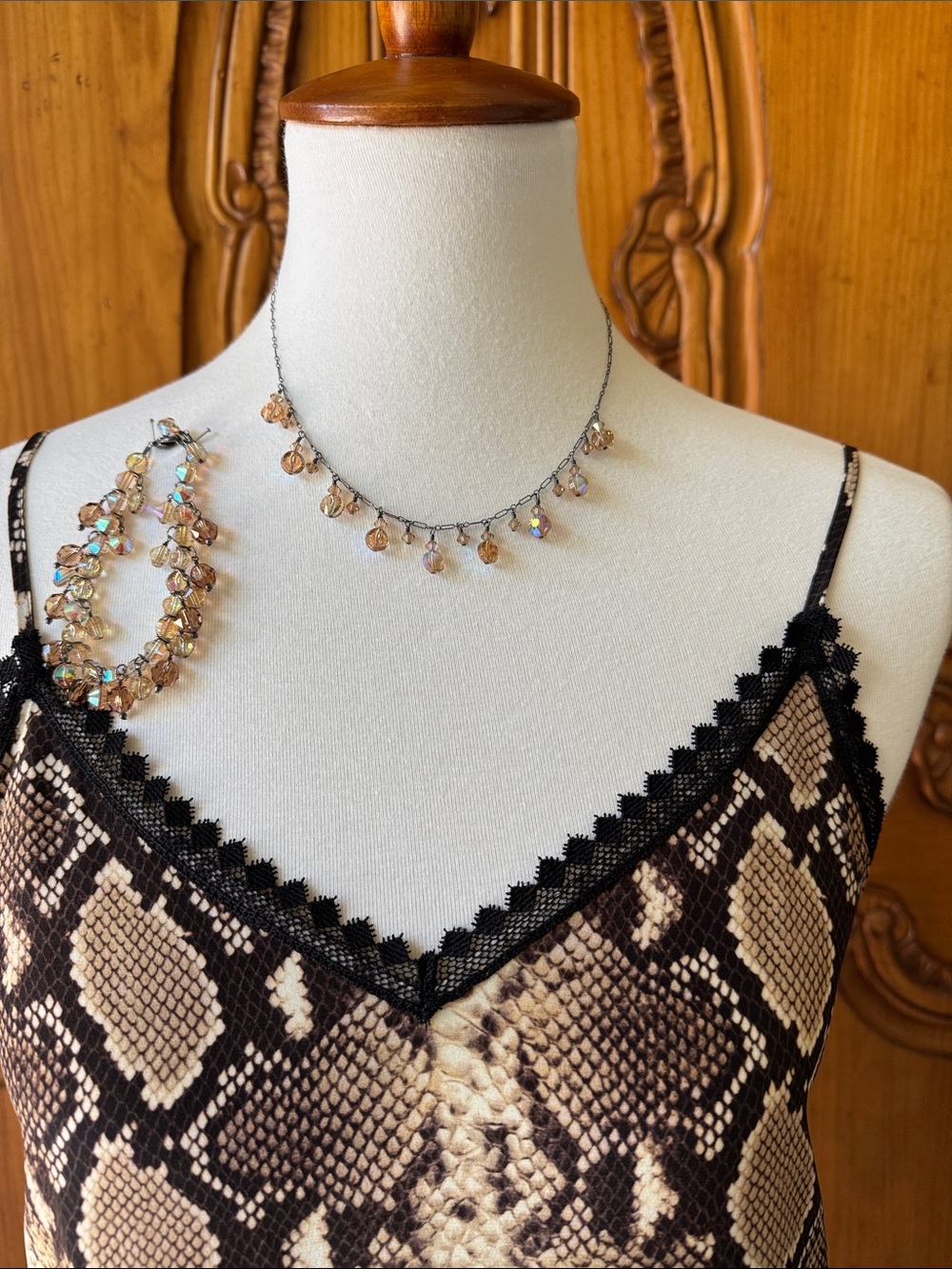Swarovski Crystal Teardrop Necklace & Bracelet Set - Iridescent